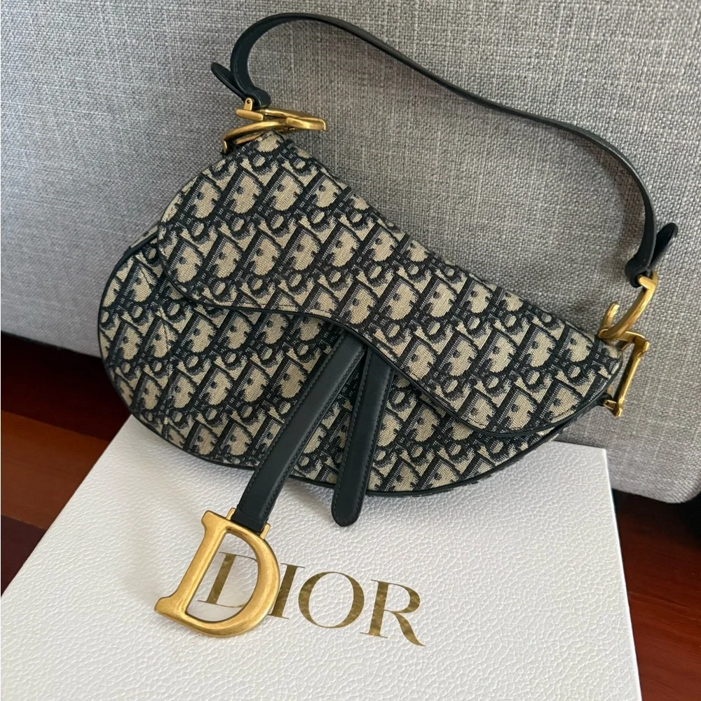 Christian Dior Saddle Bag – Oblique Canvas with Gold Hardware + Logo Strap - Picture 13 of 14